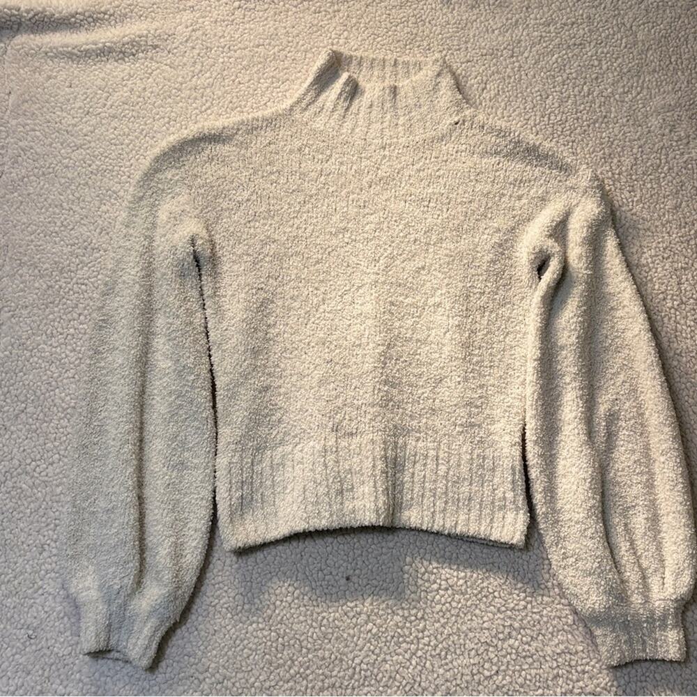 Urban Outfitters Boucle Mock Neck Sweater Small Cream Textured Balloon Sleeve